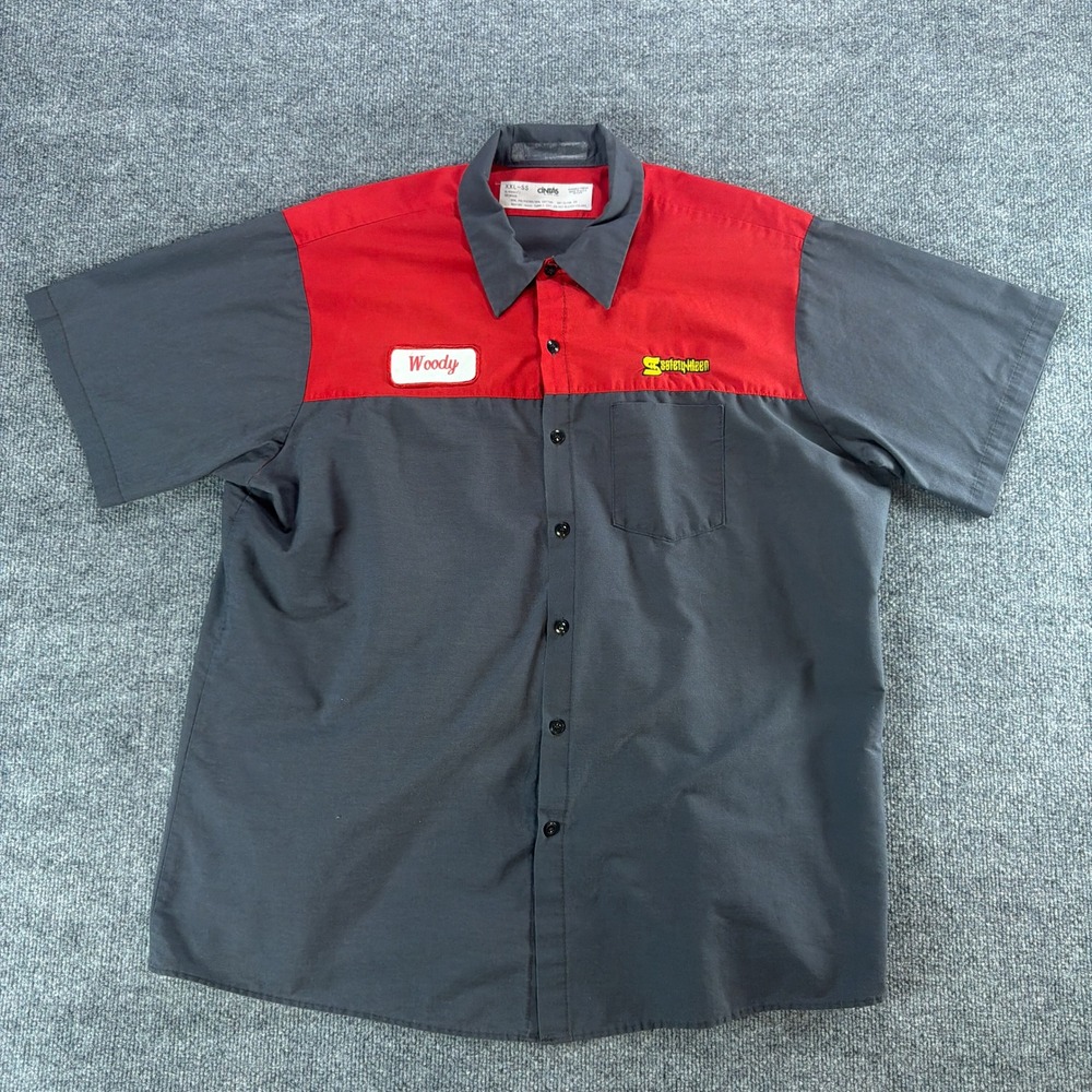 Cintas Mens XXL Short Sleeve Work Shirt Grey Red Safety-Kleen Woody Patch Mech